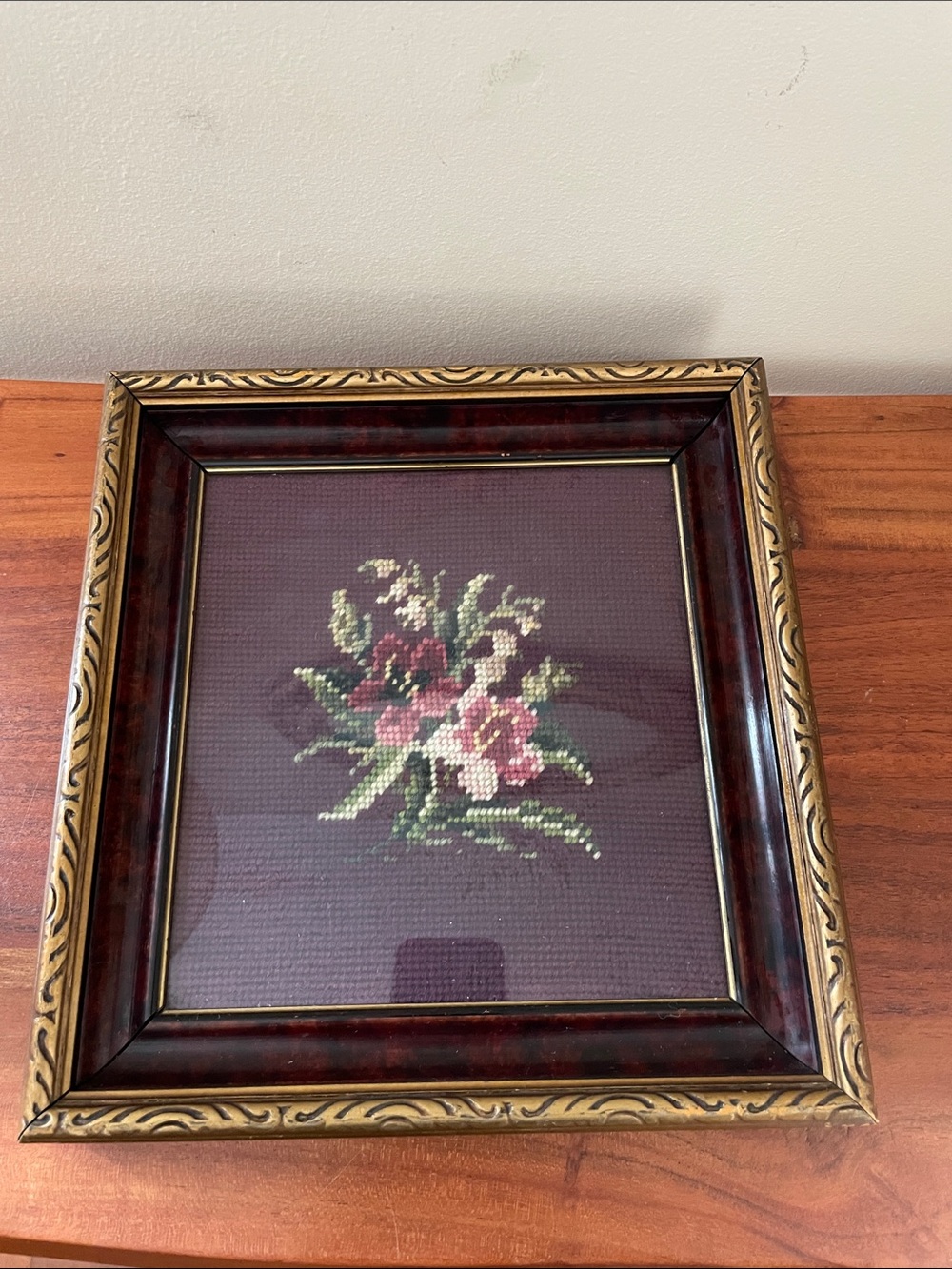 Beautiful vintage burgundy red ornate whimsigoth cottagecore floral needlepoint